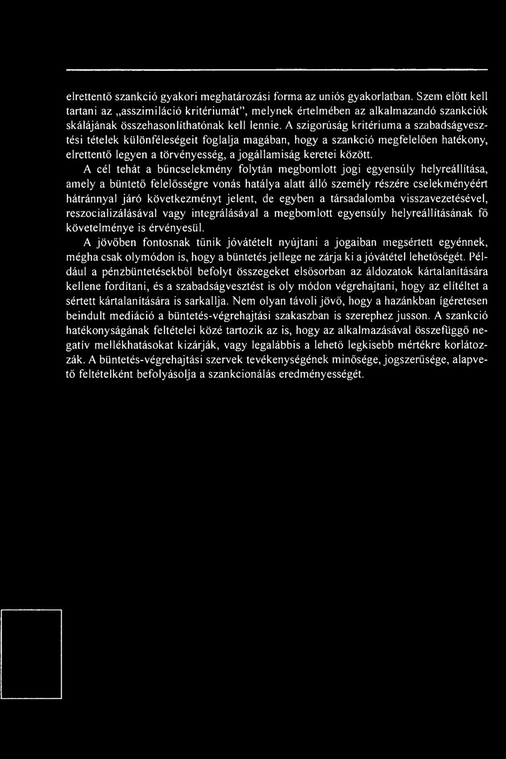 A szigorúság kritériuma a szabadságvesztési tételek különféleségeit foglalja magában, hogy a szankció megfelelően hatékony, elrettentő legyen a törvényesség, a jogállamiság keretei között.