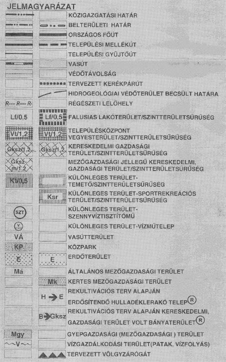 , Falusias lakóterület Lf 0,5 1621, 1622 hrsz. 168, 183, 198, 211 hrsz., 223/19 hrsz. Közpark Kp - A hatályos Településszerkezeti tervet a 85/2012. (VII. 26.) számú Kt.