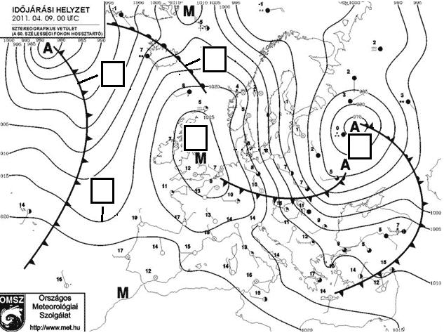 4. Betrachten Sie die Landkartenskizze und lösen Sie die dazu gehörenden Aufgaben! Wetterlage 09.04.