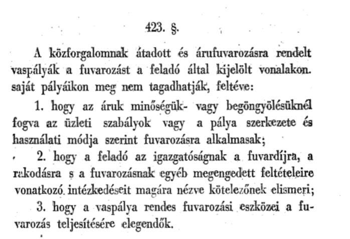 SZABÁLYOZTAK 1875 A fuvarozási