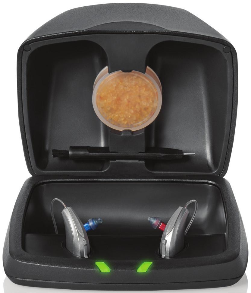 Előkészületek A hallókészülékek töltése A hallókészüléket helyezze a töltőre az illesztékekkel együtt, azokat igazítsa el a dobozban.