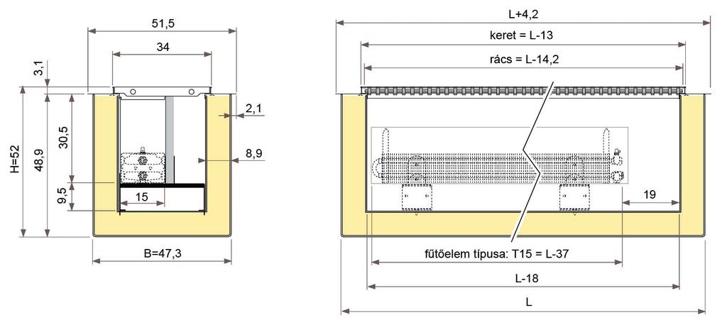 JAGA CANAL COMPACT R 1,5 poliészter dobozos padlókonvektor méretek R-érték = 1,5 m 2 K/W K-érték = 0,67 W/m 2 K 4 mm vastag poliészter 25 mm poliuretán hab 5 mm polietilén hab