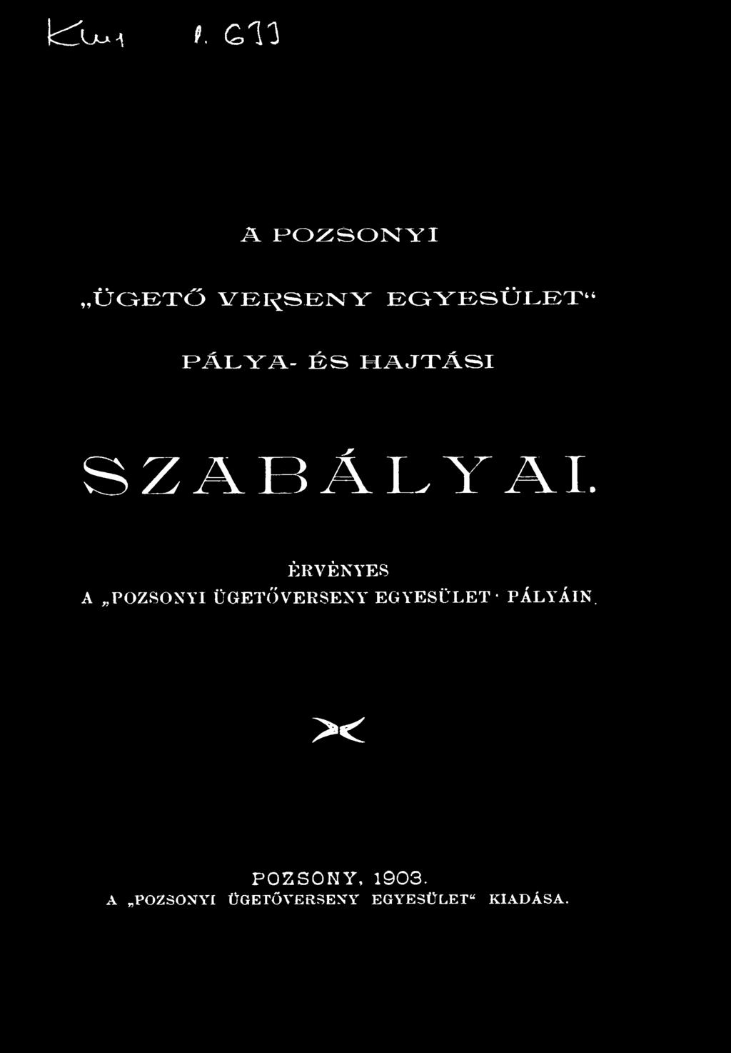 VERSENY EGYESÜLET PÁLYÁIN.