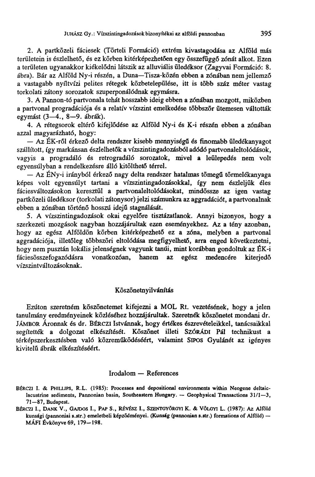 JUHÁSZ Gy.: Vízszintingadozások bizonyítékai az alföldi pannonban 395 2.