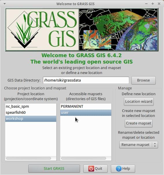 Térképhalmaz létrehozása A GRASS indításánál
