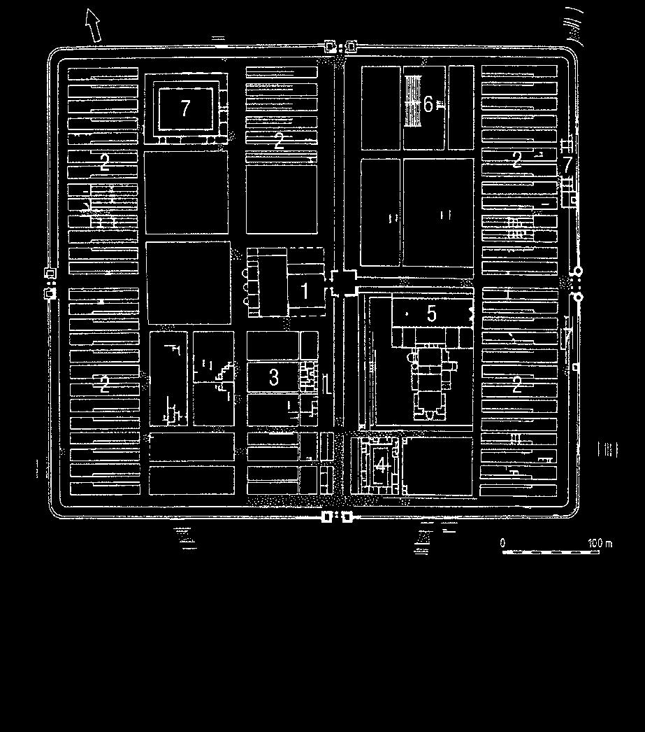 Thermae maiores 4. Horrea (magtár) (2-3. sz.) 6. Horrea (magtárak) 5. Groma épület (tetrapylon) (3. sz.) 7.