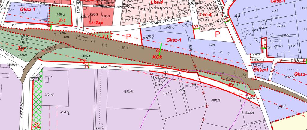 A javasolt szabályozási tervmódosítás során, a hatályos településrendezési tervben meghatározott, Gip-1 (ipari gazdasági) építési övezeti