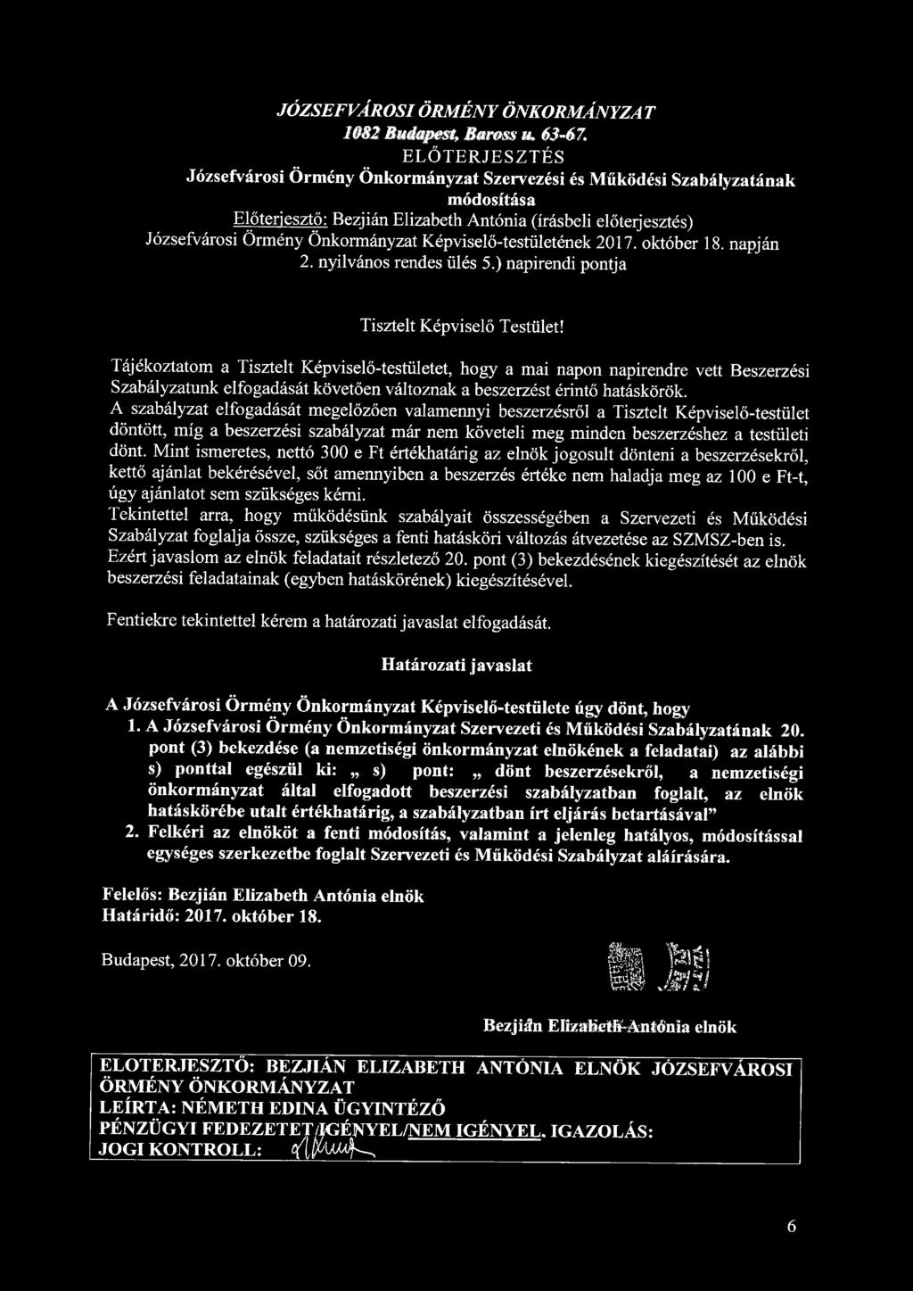 Képviselő-testületének 2017. október 18. napján 2. nyilvános rendes ülés 5.) napirendi pontja Tisztelt Képviselő Testület!
