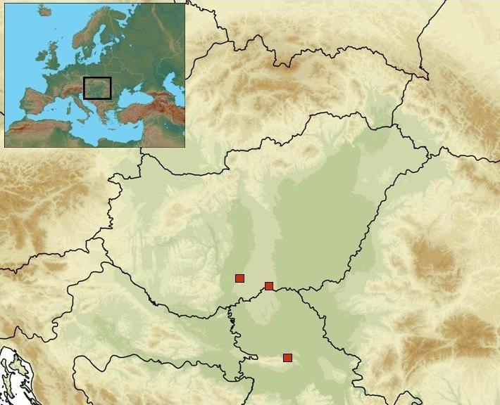 A délvidéki földikutya ismert állományai (barna négyzettel jelölve).