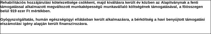 központi költségvetés Támogatás forrása: önkormányzati költségvetés nemzetközi forrás más gazdálkodó Támogatás időtartama: Támogatási összeg: - ebből a tárgyévre jutó összeg: - tárgyévben felhasznált