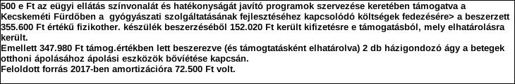 Támogatási program elnevezése: Támogató megnevezése: KORÁBBI, KMJV 2921-1/214. támogatási szerződés / VÁROSI TÁMOGATÁSI PROGRAMOK Kecskemét MJV Önk.