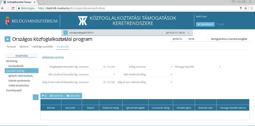 Közvetlen költség elszámolás Közvetlen költség funkció képernyőkép felépítése a Bérköltség elszámolás képernyőképével azonos felépítésű.