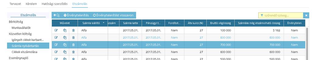 A számla azonosítása a dokumentum számával, a kiállító nevével és a kiállítás dátumával történik.