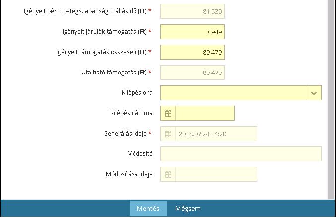 Alapértelmezetten az adott időszakra vonatkozó ledolgozott napszám és a hozzá tartozó béradatok jelennek meg.