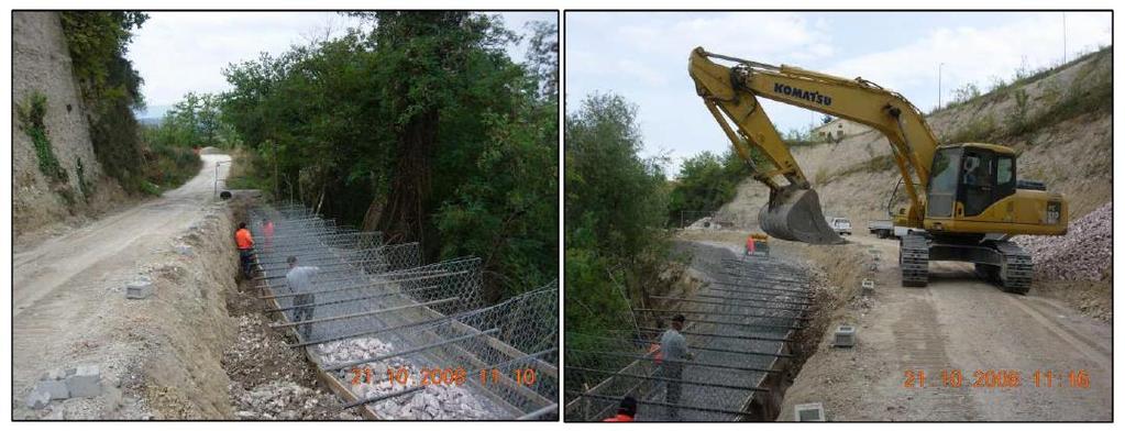 11. ábra Gabion kosarak feltöltése 12. ábra Diafragmák élén elhelyezett acélcső 3.5.