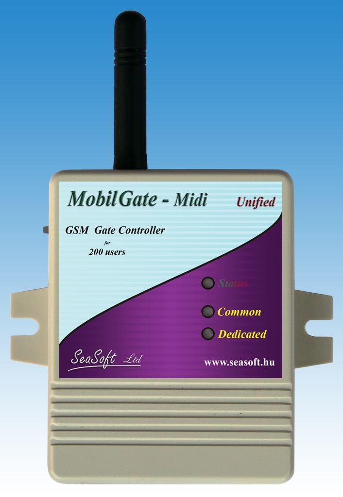 MobilGate - Midi GSM kapunyitó hibajel bemenettel, 2 relés kimenettel, 200 telefonszámra A MobilGate-Midi egy olyan GSM modul, mely ajtók, kapuk, garázskapuk, sorompók, parkoló oszlopok
