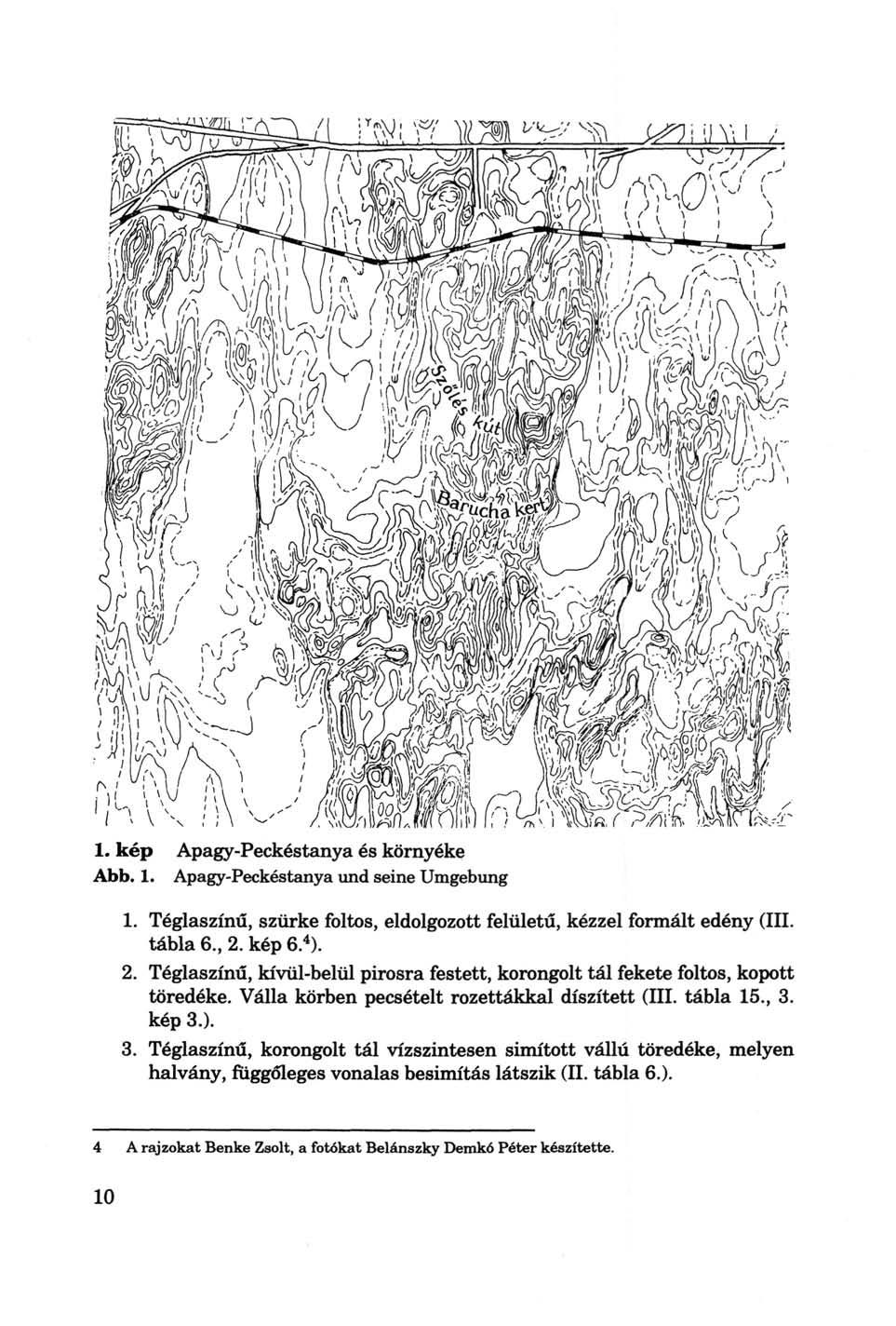 1. kép Apagy-Peckéstanya és környéke Abb. 1. Apagy-Peckéstanya und seine Umgebung 1. Téglaszínű, szürke foltos, eldolgozott felületű, kézzel formált edény (III. tábla 6., 2.