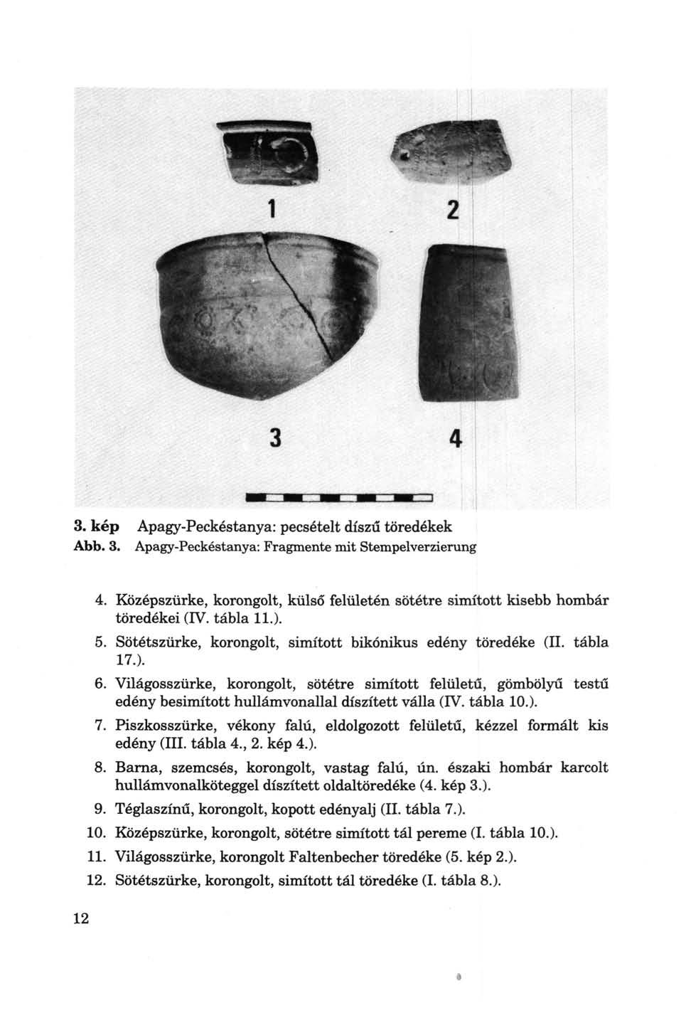 3. kép Apagy-Peckéstanya: pecsételt díszű töredékek Abb. 3. Apagy-Peckéstanya: Fragmente mit Stempelverzierung 12 4.