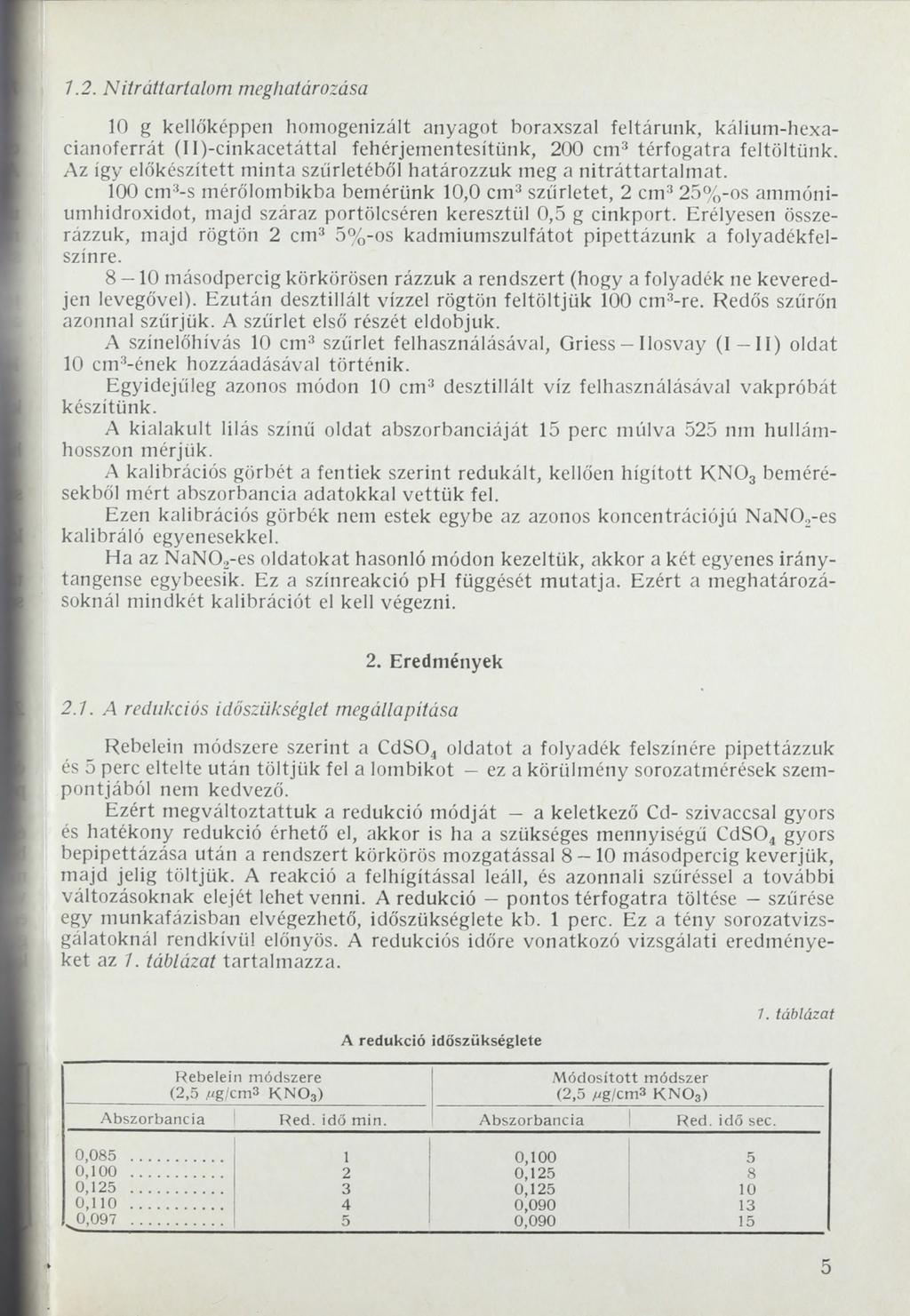 1.2. Nitráttartalom meghatározása 10 g kellőképpen homogenizált anyagot horaxszal feltárunk, kálium-hexacianoferrát (Il)-cinkacetáttal fehérjementesítünk, 200 cm3 térfogatra feltöltünk.