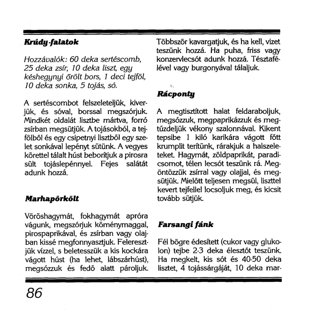 Krúdy-falatok Hozzávalók: 60 deka sertéscomb, 25 deka zsír, 10 deka liszt, egy késhegynyi őrölt bors, 1 deci tejföl, 10 deka sonka, 5 tojás, só.