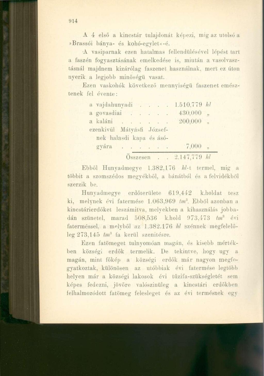 A 4 első a kincstár tulajdonát képezi, mig az utolsó a»brassói bánya- és kohó-egylet«-é.