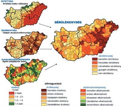 mint a kevésbé kitett területeké. A 2. ábra az aszállyal és a szárazodással szembeni sérülékenységet mutatja a hazai kistérségek szintjén. (Pálvölgyi et al.