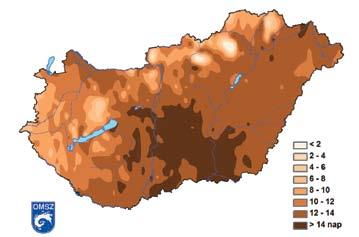 Ezzel párhuzamosan kevesebb a fagyos nap (napi minimum-hőmérséklet < 0 Celsius-fok), mint a 20. század elején, jellemzően tizenhat nappal országos átlagban.
