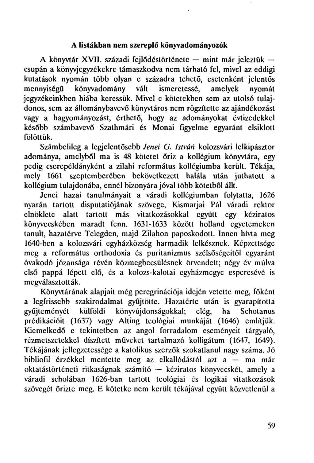A listákban nem szereplő könyvadományozók A könyvtár XVII.