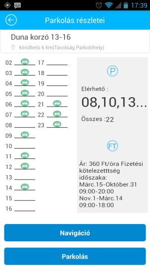 Az Androidos alkalmazás a parkolásig vezeti az autóst A részletek gomb mögött