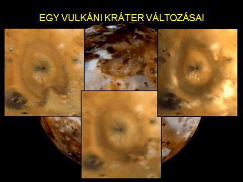 34 EGY VULKÁNI KRÁTER VÁLTOZÁSAI: A képen az Io egy krátere: az átalakulás fázisai láthatók.