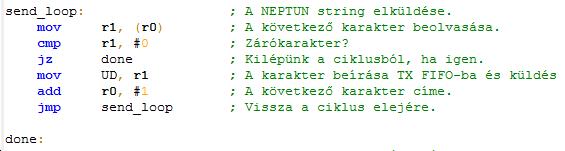 Lab12_1a feladat: USRT adás Az üzenetet egyszer kell elküldeni A küldő programrészlet: Egymás után olvassuk a karaktereket Ellenőrizzük a