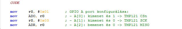 a következőképpen: CSn A[0], SCK A[1], MISO A[2] CSn, SCK