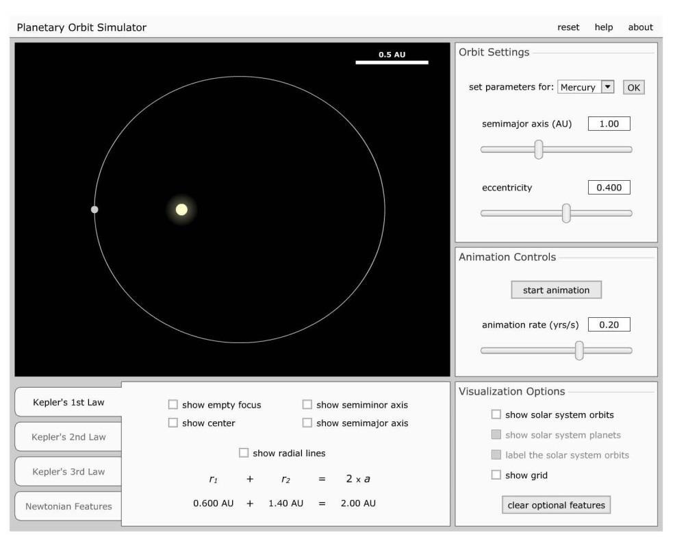 20. Kepler törvényeinek bemutatása bolygópályaszimulációval A csatolt program segítségével mutassa be és értelmezze Kepler törvényeit! http://astro.unl.edu/naap/pos/animations/kepler.