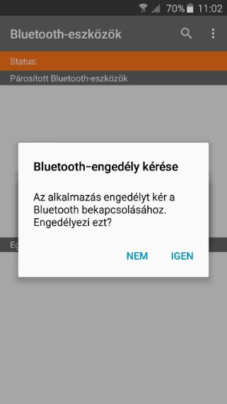 amennyiben a készüléken telepítve van a WebEye Comlink, de nincs rajta keresztül aktív Bluetooth kapcsolat egy adott