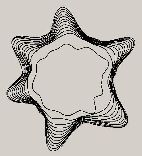 Az 5. ábra a redőződő textília geometriáját mutatja, a bal oldalon a lézerrel megvilágított szintvonalak, a jobb oldalon a rekonstruált felület látható. 5. ábra: A redőződő textília geometriája a lézerrel megvilágított szintvonalakkal (balra) és a mérés alapján rekonstruált felület (jobbra)[1] 2.