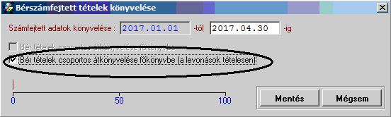 Az ezután megjelenő képernyőn az alábbi beállítást tegyük meg: Nagyon fontos, hogy a Bér tételek csoportos átkönyvelése főkönyvbe (a levonások tételesen) pipát jelöljük be, mielőtt megnyomjuk a