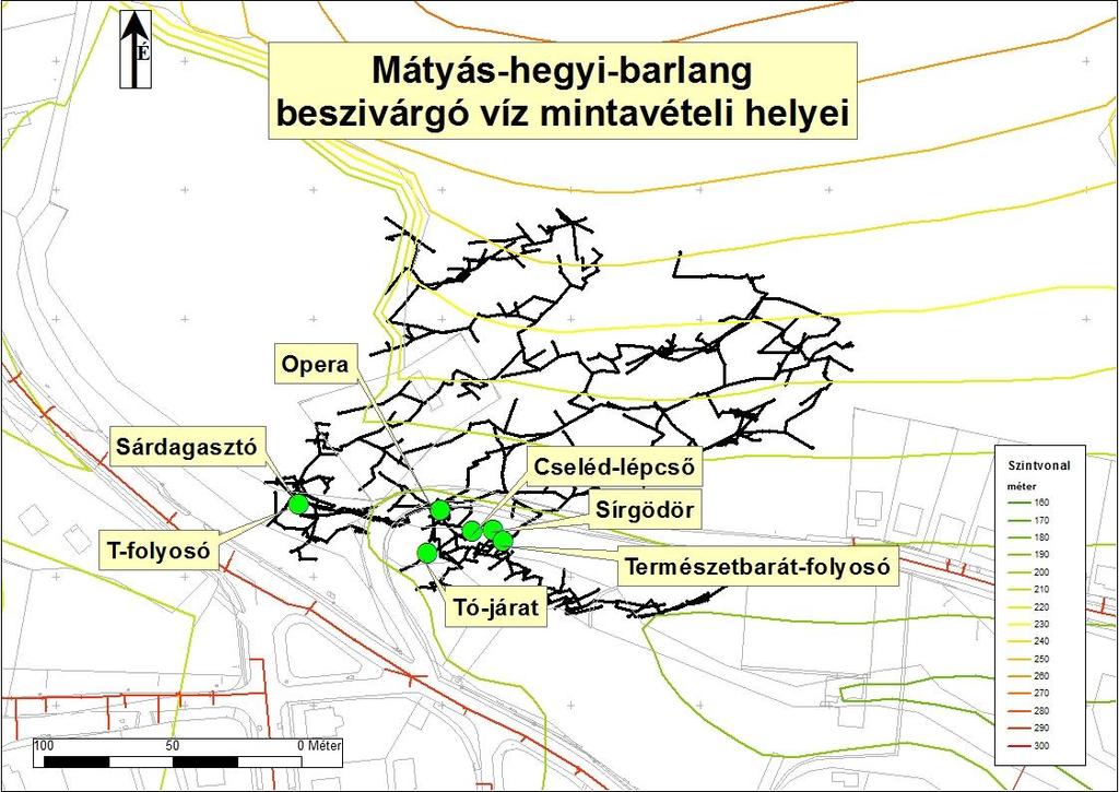 Mátyás-hegyi-barlang 2010 és 2014 közötti változások A barlangban hét ponton végeztünk mintavételt a beszivárgó vizekből.