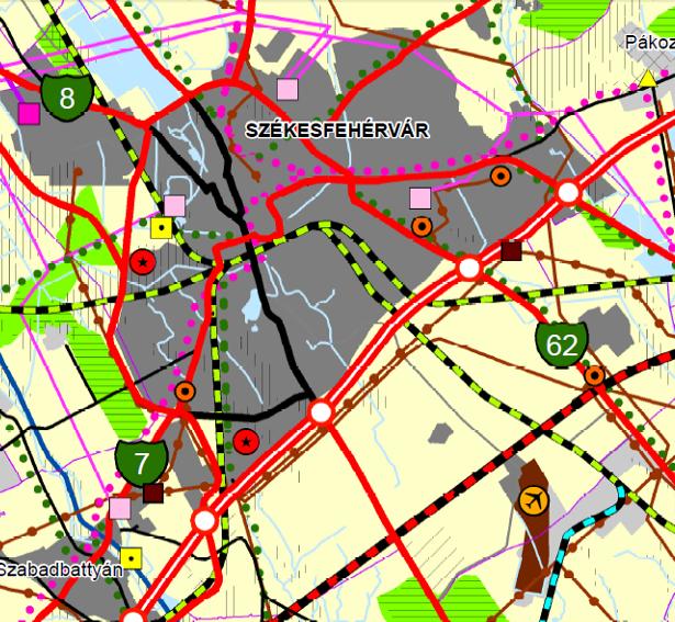 Székesfehérvár - Sárkeresztesi várostérségi kerékpárút: részben az OTrT-ben meghatározott tájképvédelmi szempontból kiemelten kezelendő területek övezetébe, továbbá az országos Ökológiai hálózat