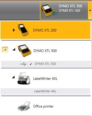 A címkenyomtató kiválasztása A címkenyomtatásról XTL címkenyomtatóra történő nyomtatás előtt a DYMO ID ellenőrzi, milyen típusú címke van a feliratozógépben és milyen címkét kell kinyomtatni, hogy a
