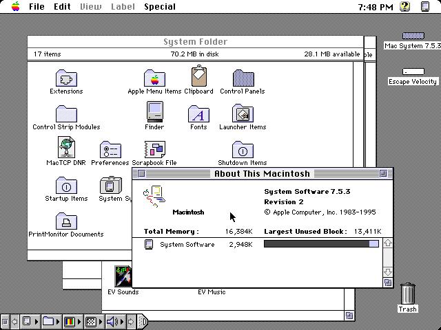 Operációs rendszerek csoportosítása, példák... Macintosh System 7.5.