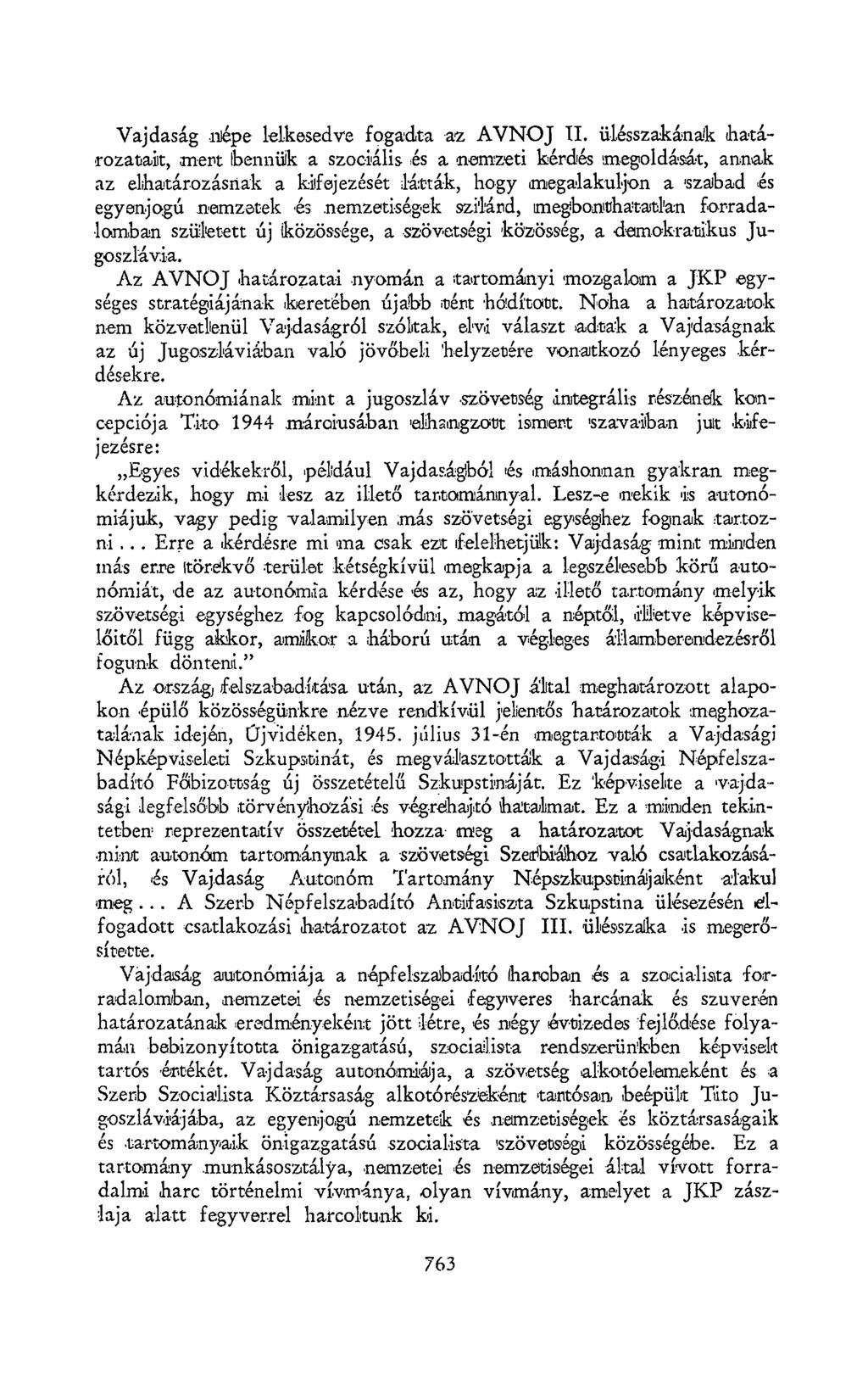 Vajdaság népe lelkesedve fogadta az AVNOJ TI.