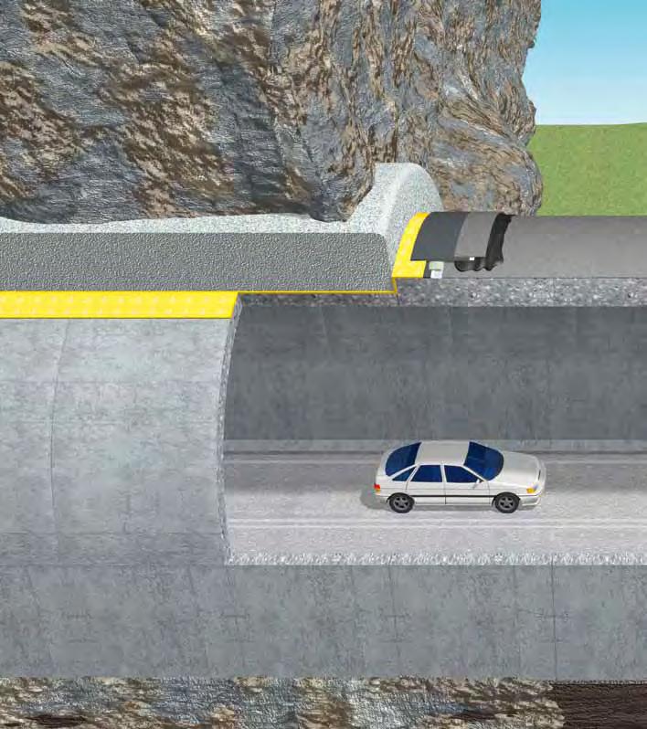 Földalatti szerkezet Félig nyitott alagút szakaszos szigetelése 5 6 A Sika Dilatec B-500, E-0 és BE- 00 anyagok ajánlottak a