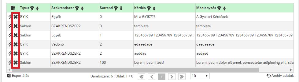 oszlopban. Ekkor a megjelenő szövegmezőkbe betöltődnek a módosítandó sor adatai.