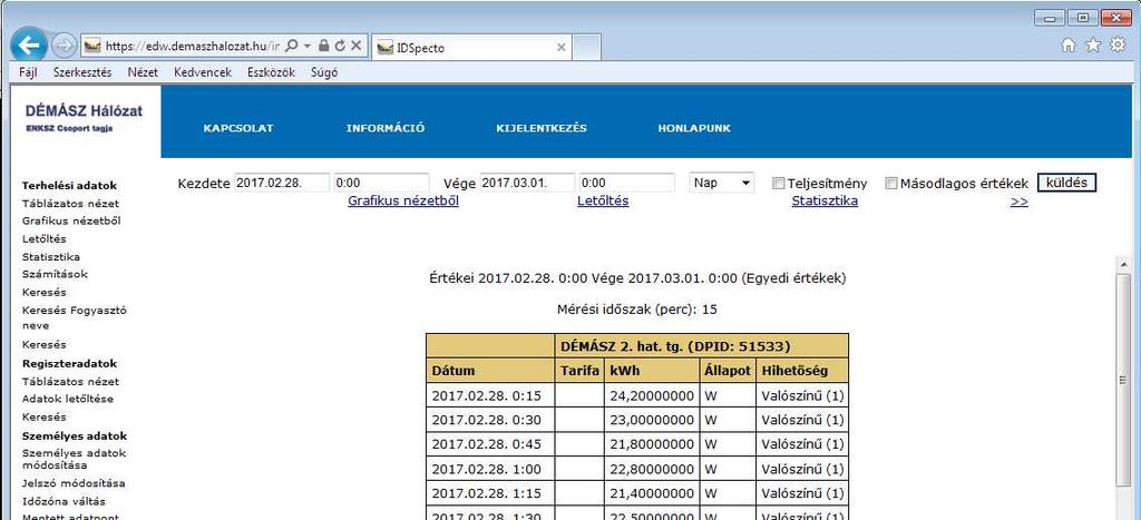 Intervallum idő: Az időszak kezdete / időszak vége mezőben vagy a naptár segítségével tetszés szerint beállíthatja a kívánt időszakot.