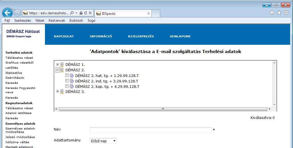 3.5. e-mail szolgáltatás 3.5.1. Új szolgáltatás létrehozása Mérési tartomány kiválasztása: A képernyő felső részén kiválaszthat egy vagy több sort.