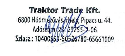 1. sz. melléklet: A nettó ajánlati árat tartalmazó ajánlat sablon Ajánlattevő fejléce, adatai Traktor Trade Kft 6800 Hódmezővásárhely Pipacs u 44. Adószám:23128255-2-06 E-mail:info@trckft.