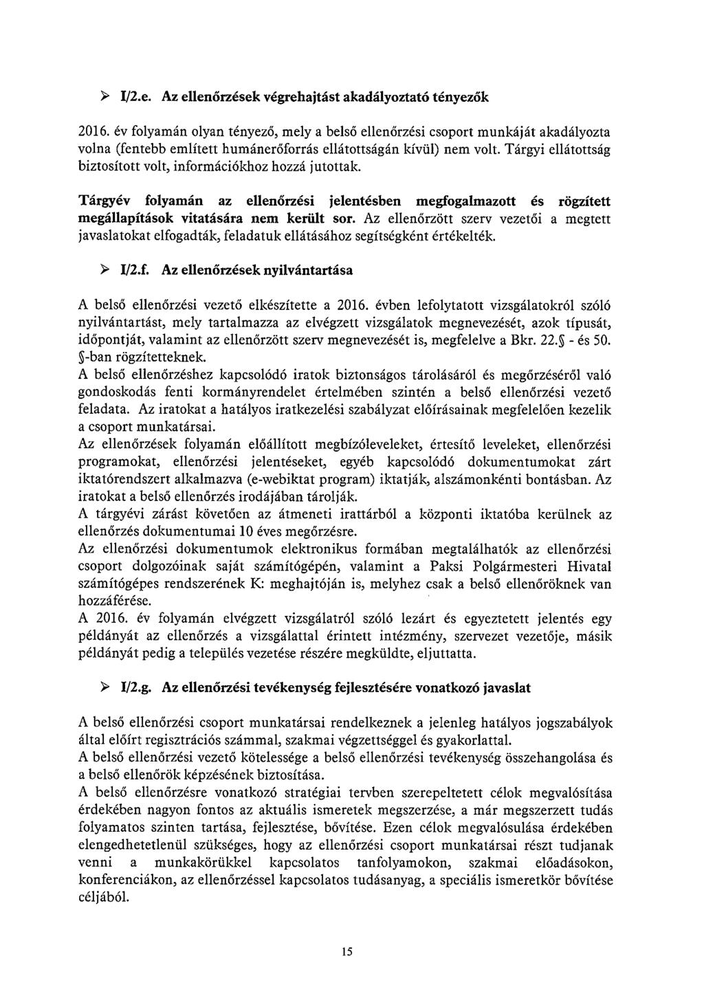) I/2.e. Az ellenőrzések végrehajtást akadályoztató tényezők 2016.