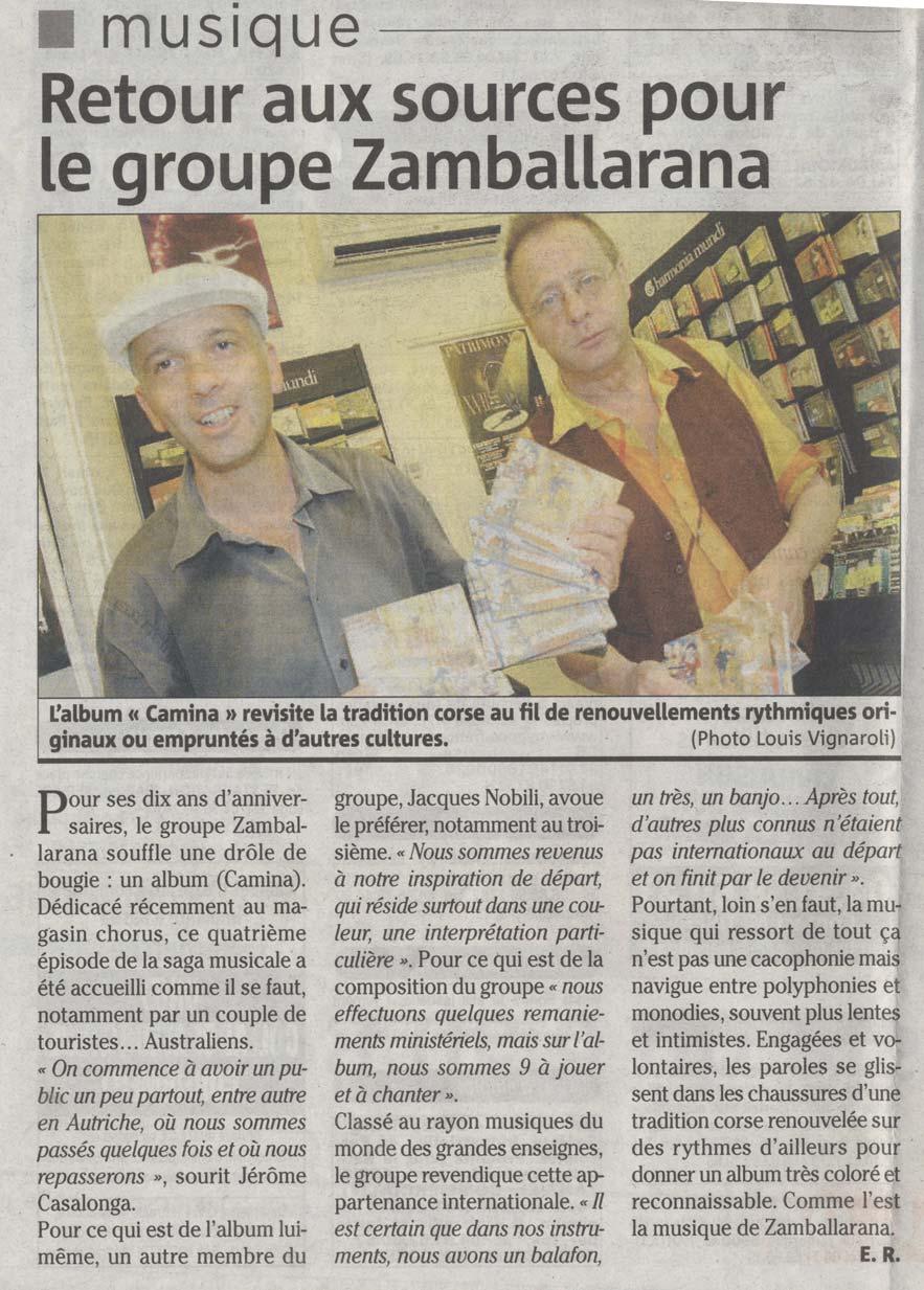 Corse matin ZAMBALLARANA 4 Juillet 2007 ZAMBALLARANA -