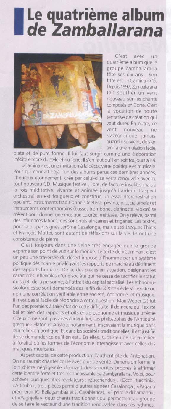 Le Journal de la Corse ZAMBALLARANA - Camina 25 Mai 2007