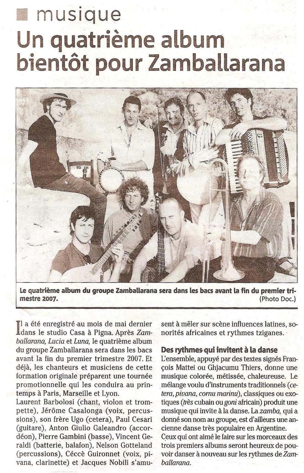 Corse Matin ZAMBALLARANA - Camina 7 Decembre 2006 ZAMBALLARANA -
